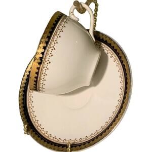 Cup & Saucer White w Blue/Gold Trim BOOTHS Silicon China England “OR REPOUSSE”